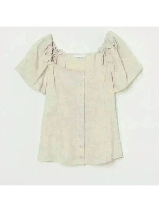 H&M Tops - Linen Mix Puffer Sleeve Top